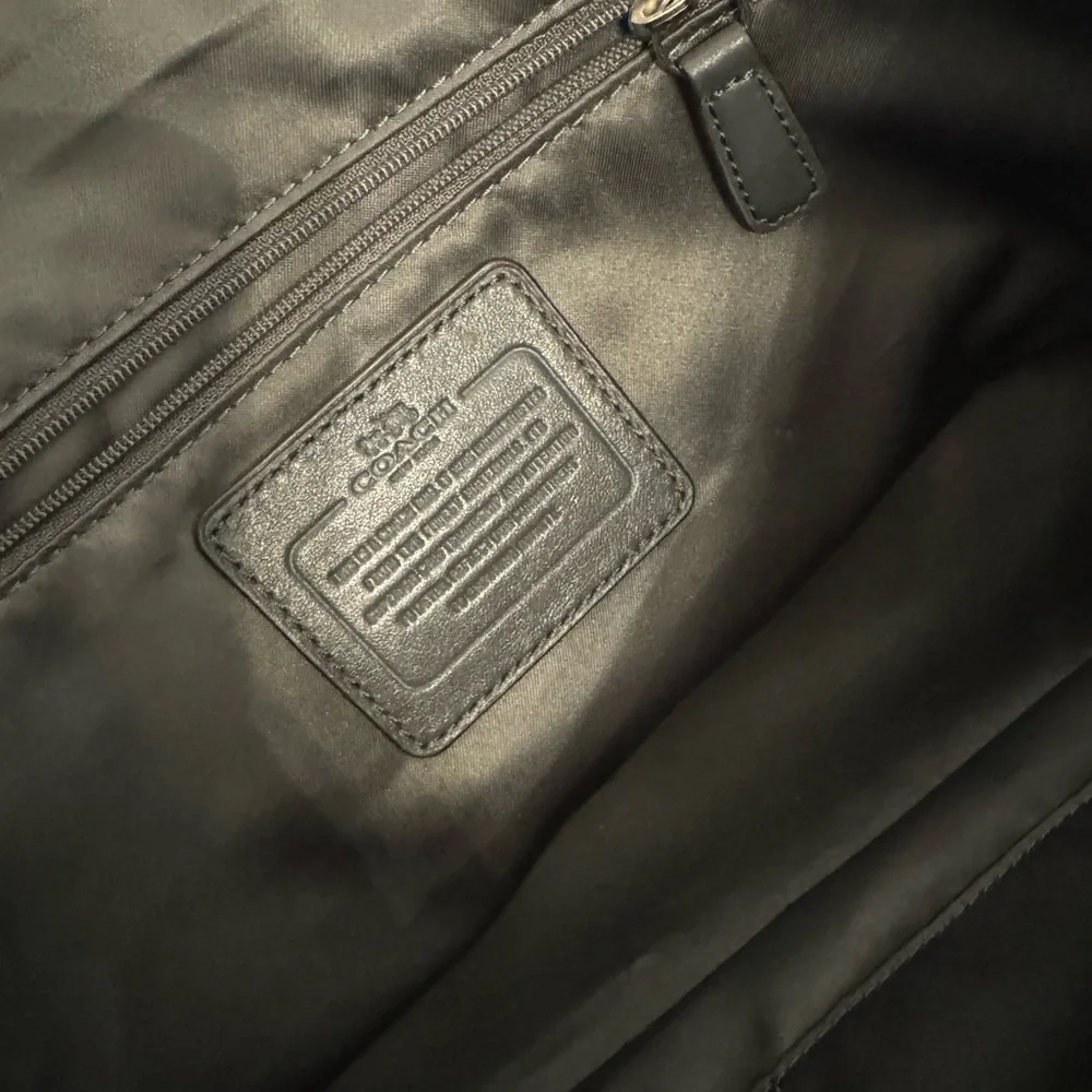 Coach Mixed‑Material Tote — Suede & Embossed Leather — Black/Grey